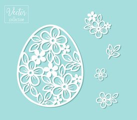 Floral Easter egg. Vector collection silhouette. Cute Easter decor. Happy Easter. Scrapbooking. Template for laser cut. Paper cut template