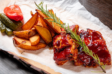 grilled ribs with baked potatoes