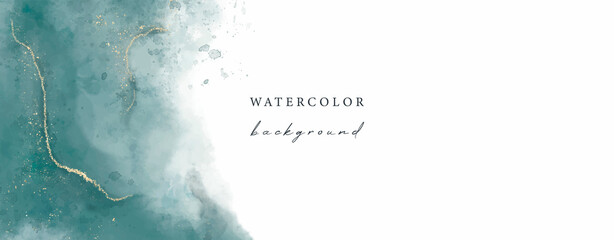 Vector blue watercolor universal background with gold glitter
