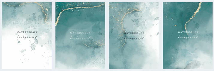 Set of vector watercolour universal backgrounds with glitter and copy space for text	