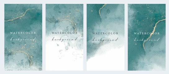 Set of vector universal backgrounds with watercolor and copy space for text. Design for social media, story, card, invitation, feed post.