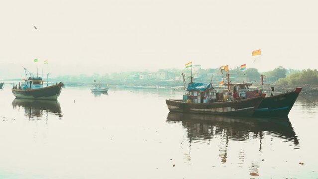 Traditional wooden boat in Indian Ocean, Mumbai, India