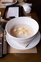 White bowl and appetizer soup