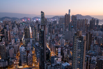 Hong Kong city at sunset time