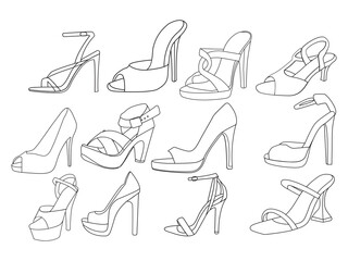 High heels vector. Red high heel women shoes vector. Silhouette drawing of high heel shoe vector image. Women's high-heeled shoes. Vector line icon-continuous line drawing. heels drawing