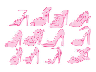 High heels vector. Red high heel women shoes vector. Silhouette drawing of high heel shoe vector image. Women's high-heeled shoes. Vector line icon-continuous line drawing. heels drawing