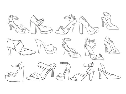 High heels vector. Red high heel women shoes vector. Silhouette drawing of high heel shoe vector image. Women's high-heeled shoes. Vector line icon-continuous line drawing. heels drawing