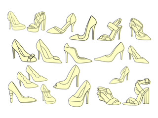 High heels vector. Red high heel women shoes vector. Silhouette drawing of high heel shoe vector image. Women's high-heeled shoes. Vector line icon-continuous line drawing. heels drawing