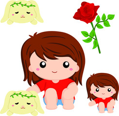 Cute Girl with Pet Bunny