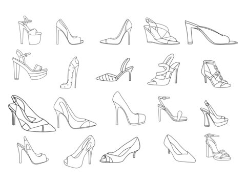 High heels vector. Red high heel women shoes vector. Silhouette drawing of high heel shoe vector image. Women's high-heeled shoes. Vector line icon-continuous line drawing. heels drawing