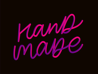 Label or logo with lettering hand made. Vector flat illustrations. Modern and stylish badge. Thin line inscription handmade, made with love, craft product on white.