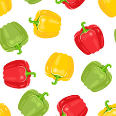 Bell pepper vector background. Flat illustration with red, yellow and green vegetables. Paprika seamless pattern.