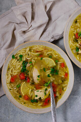 Chicken lemon orzo soup. style hugge