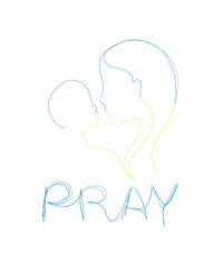 Let's pray for Ukraine. mother and child silhouette.