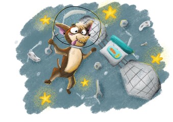 Cartoon children s book illustration chihuahua dog in space isolated