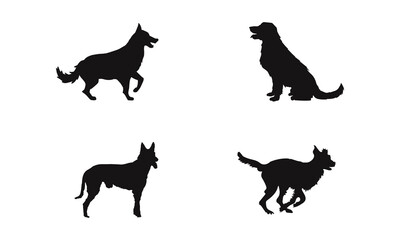 Collection of vector silhouette different breeds of dogs on white background.
