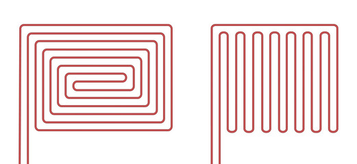 Heat floor system for house. Icon radiant heating floor. Pipe heating underfloor for home. Icon for electric pipe. Vector