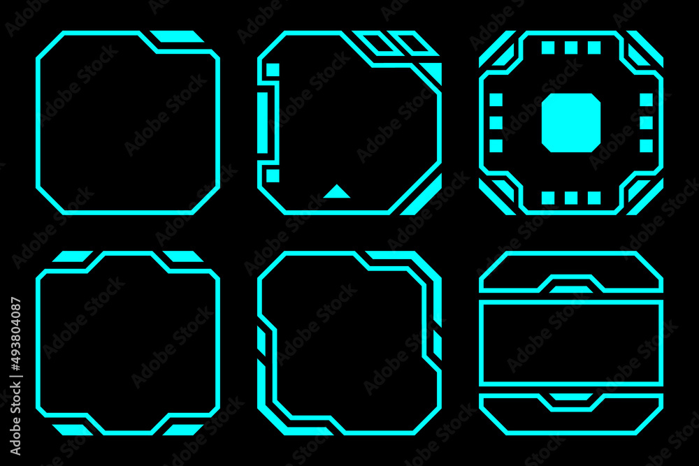 Poster abstract blue geometric shape outline frame set modern technology future interface hud vector design