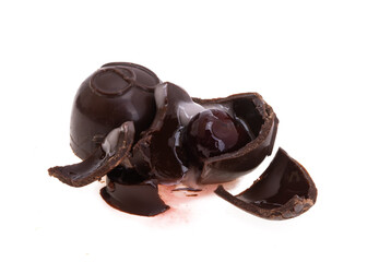 chocolate candy with cherry isolated