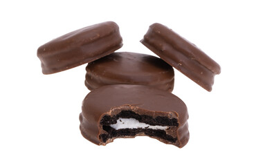 chocolate biscuits with milk filling isolated