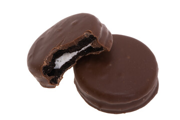 chocolate biscuits with milk filling isolated