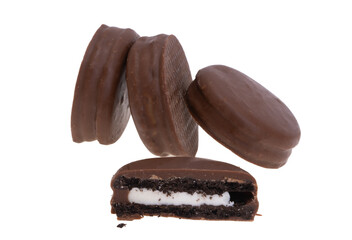 chocolate biscuits with milk filling isolated