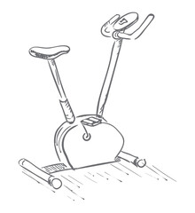 Exercise bike. Pencil sketch.