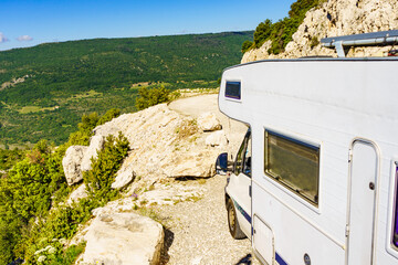 Rv camper in mountains, Verdon Gorge France.