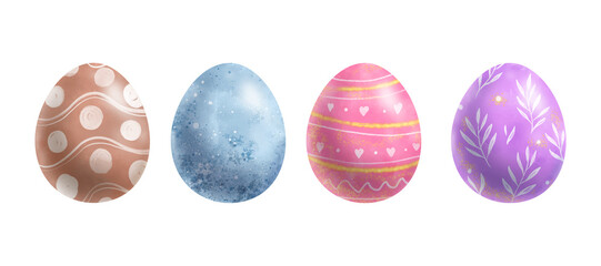 Easter Eggs. Set of colorful egg hand drawing illustrations in watercolor style. Decorative elements vector