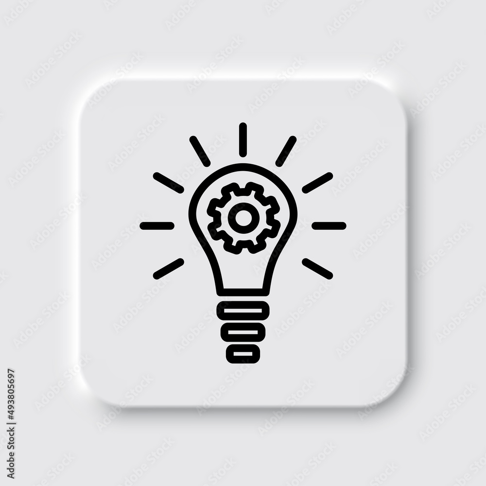 Poster light bulb with gears simple icon. flat desing. neumorphism design.ai