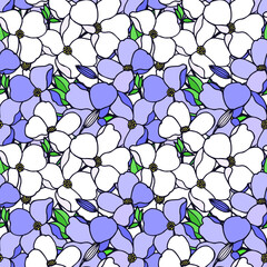 Fototapeta premium Seamless pattern of blossoming apple tree branches. Vector stock illustration eps10. 