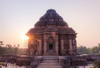 800 year old Sun Temple, Konark Odisha, India. Designed as a chariot consisting of 24 wheels which...