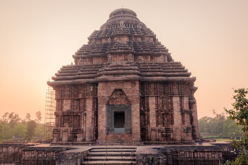 800 year old Sun Temple, Konark Odisha, India. Designed as a chariot consisting of 24 wheels which...