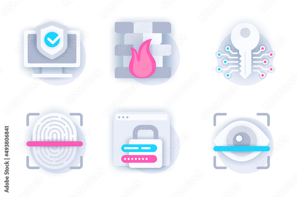 Aufkleber cyber security web concept of 3d paper icons set. pack flat pictograms of personal data protection, 