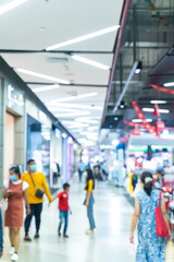 Blurred people walking in a shopping mall.