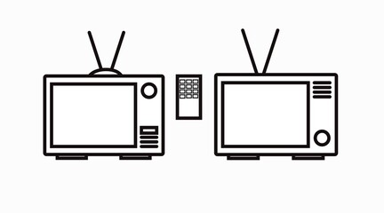 TV or Television Icon Set. Black and white vector editable illustration set