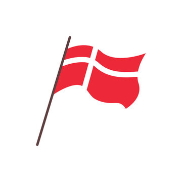 Waving flag of Denmark country. Isolated danish red flag with white cross. Vector flat illustration