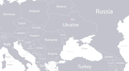 Ukraine map with neighboring states and names, gray on a white background vector