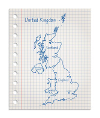 United Kingdom map on a realistic squared sheet of paper torn from a block vector