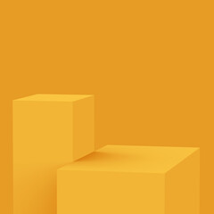 Abstract 3d yellow cube and box podium minimal scene studio background.