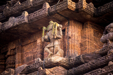 Statues of figures warriors at the 800 year old Sun Temple Complex, Konark, India. Hindu Indian...