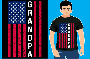 Vintage Grandpa With American Flag Grandfather's Gif T-Shirt.