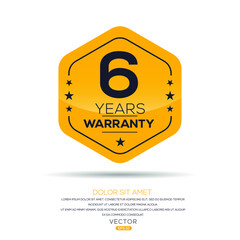 6 years warranty seal stamp, vector label. - obrazy, fototapety, plakaty