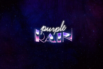 Fototapeta na wymiar Purple rain logo. Retro 80's background template. Space and stars. 1980's trendy design.