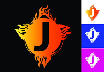 Fire J letter logo and icon design template