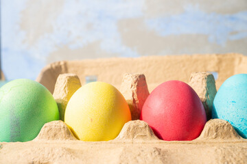 Easter colored painted eggs with rabbit