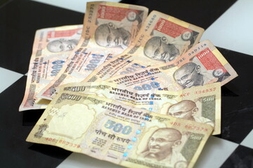 crumpled banknotes indian rupees paper money close up