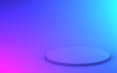 3d purple blue neon light cylinder podium minimal studio gradient dark colors background. Abstract 3d geometric shape object illustration render. Display for nightclub party and technology product.