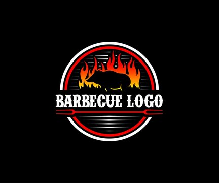 Pig Barbecue Logo Template. BBQ Vector logo Design.