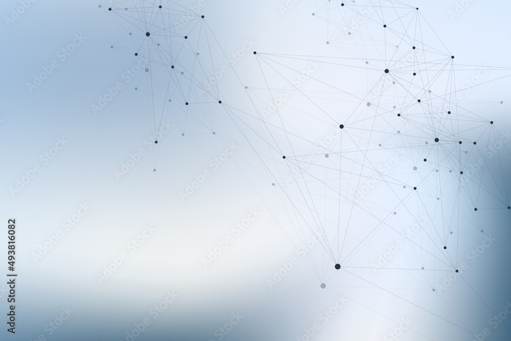 Poster Geometric graphic background molecule and communication. Big data complex with compounds. Perspective backdrop. Minimal array. Digital data visualization. Scientific cybernetic illustration.